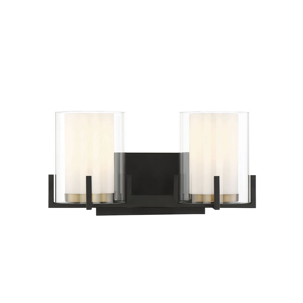 Savoy House 8-1977-2-143 Eaton 2-Light Bathroom Vanity Light in Matte Black with Warm Brass Accents