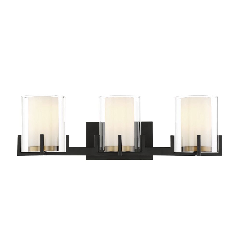 Savoy House 8-1977-3-143 Eaton 3-Light Bathroom Vanity Light in Matte Black with Warm Brass Accents