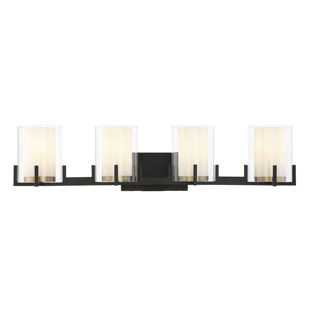 Savoy House 8-1977-4-143 Eaton 4-Light Bathroom Vanity Light in Matte Black with Warm Brass Accents