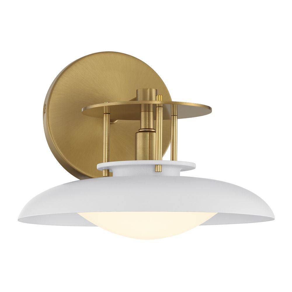 Savoy House 9-1686-1-142 Gavin 1-Light Wall Sconce in White with Warm Brass Accents