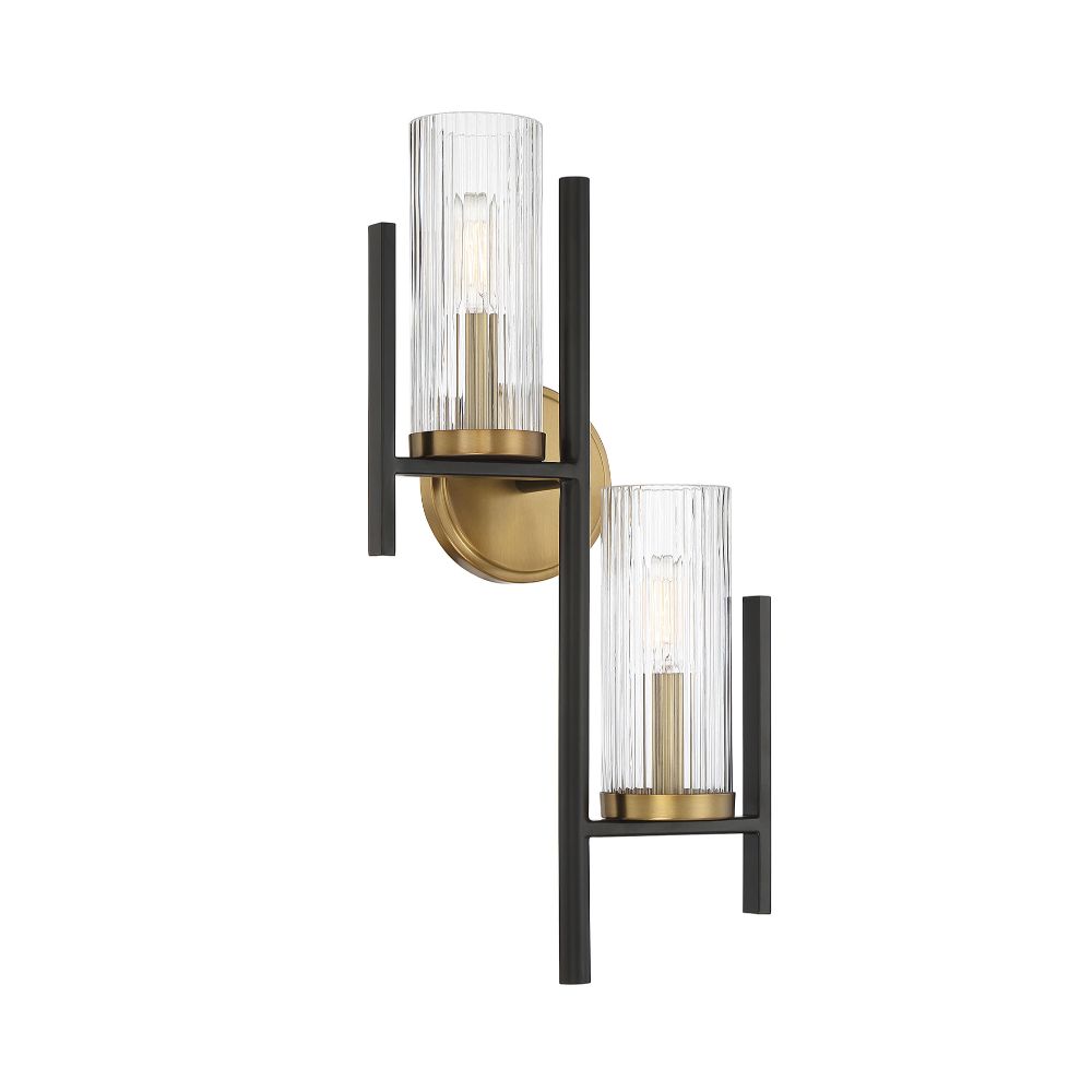 Savoy House 9-1905-2-143 Midland 2-Light Wall Sconce in Matte Black with Warm Brass Accents