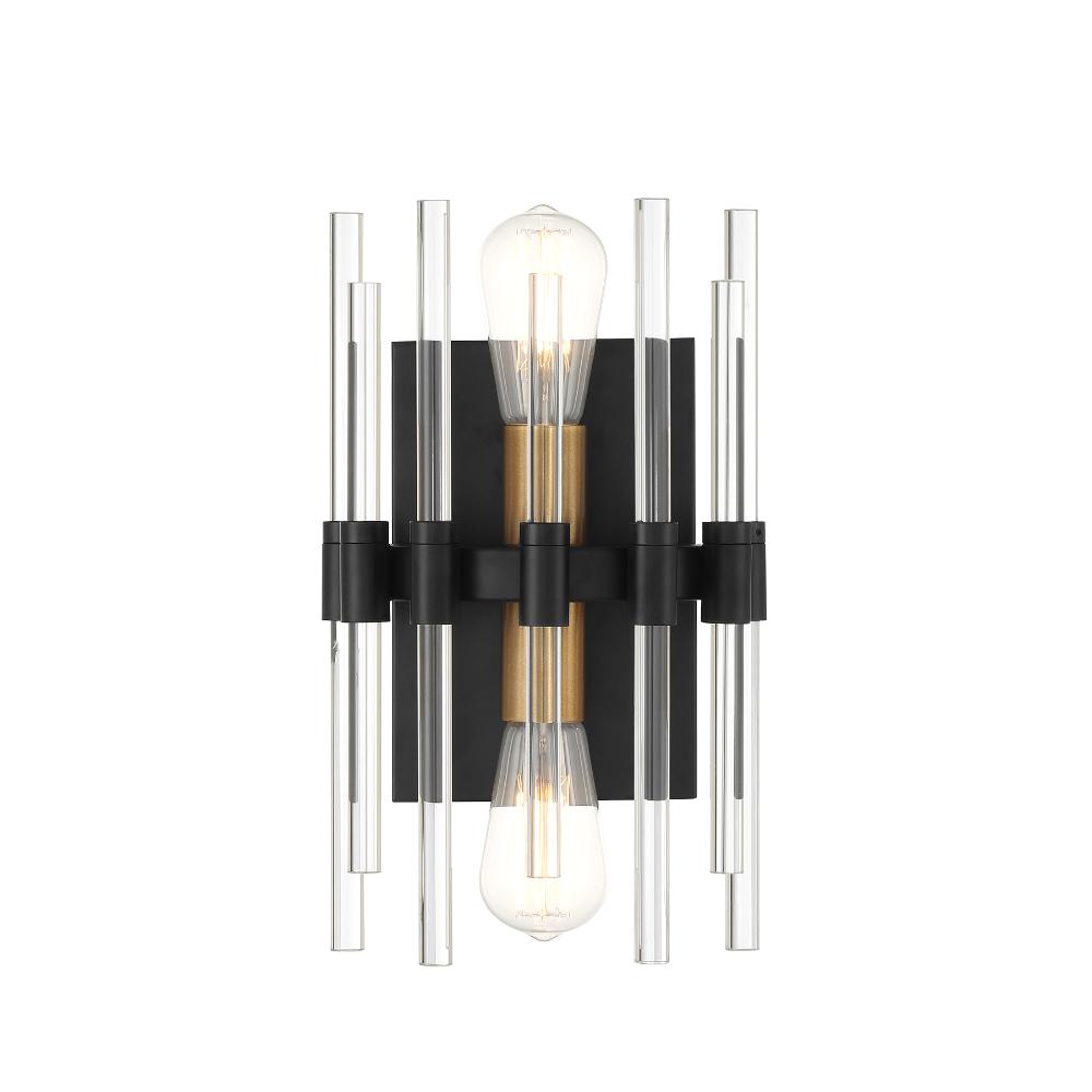 Savoy House 9-1935-2-143 Santiago 2-Light Wall Sconce in Matte Black with Warm Brass Accents