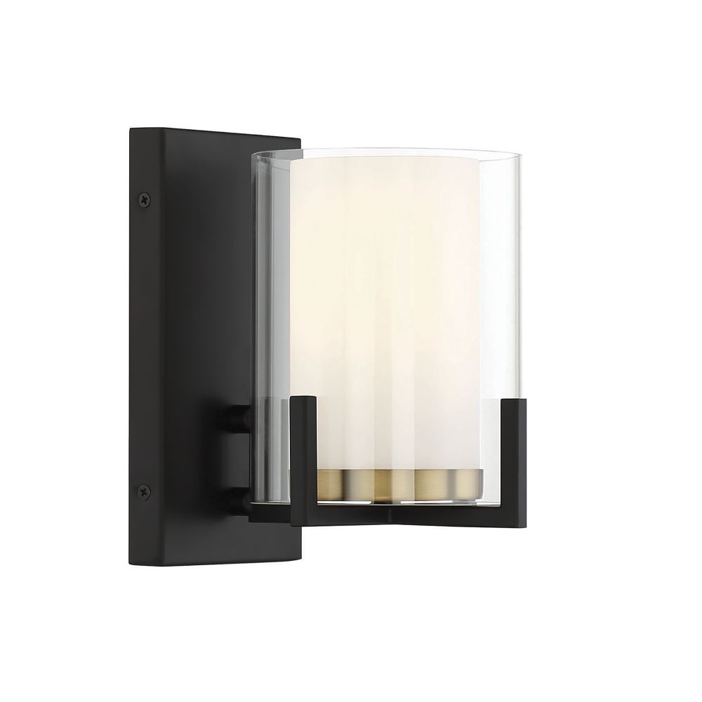 Savoy House 9-1977-1-143 Eaton 1-Light Wall Sconce in Matte Black with Warm Brass Accents