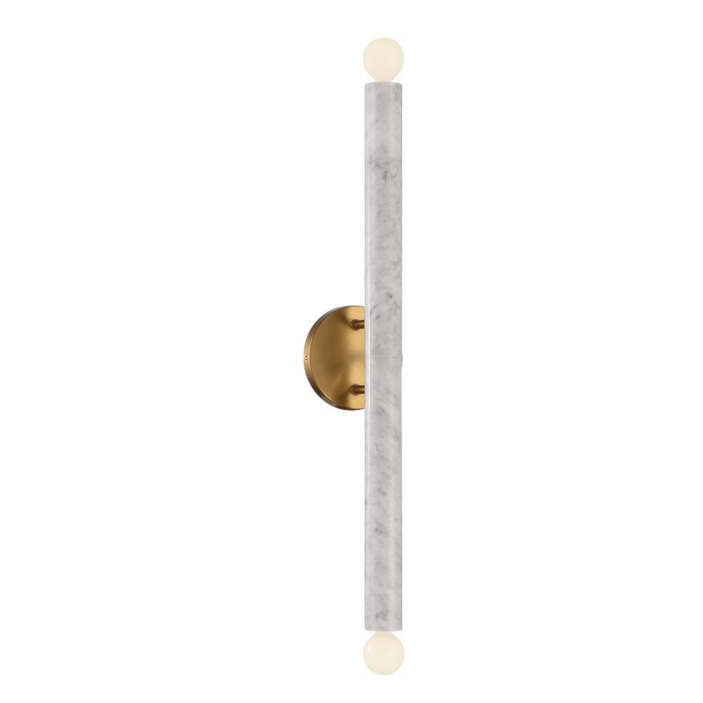 Savoy House 9-2901-2-264 Callaway 2-Light Wall Sconce in White Marble with Warm Brass