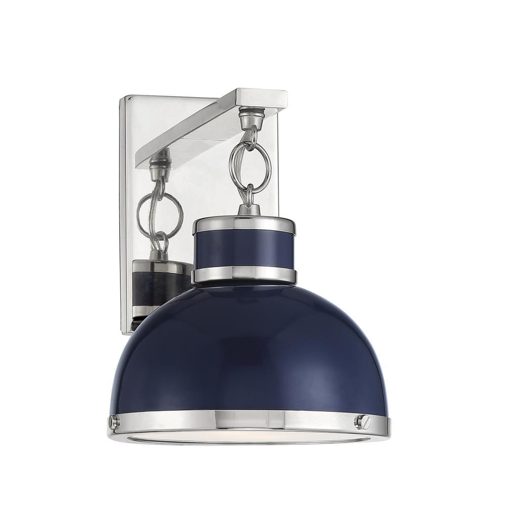 Savoy House 9-8884-1-174 Corning 1 Light Navy W/ Polished Nickel Accents Sconce in Nickel Tones