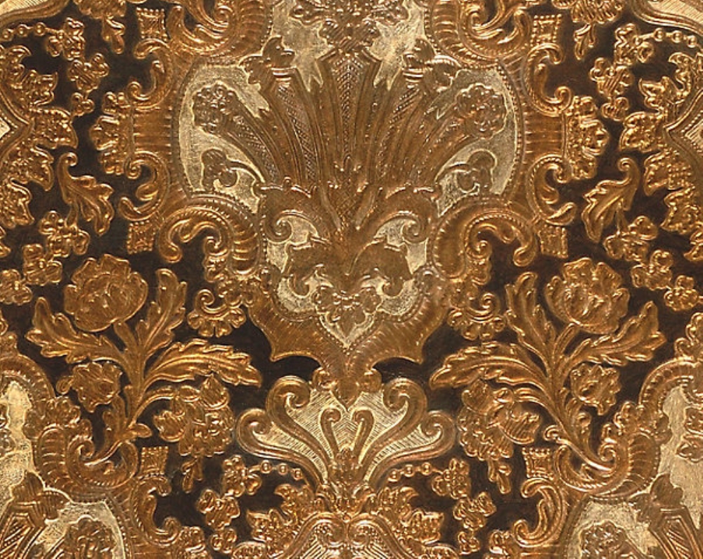 Scalamandre AQ 000448CD Cuir Colbert Fabric in Blanc/gold