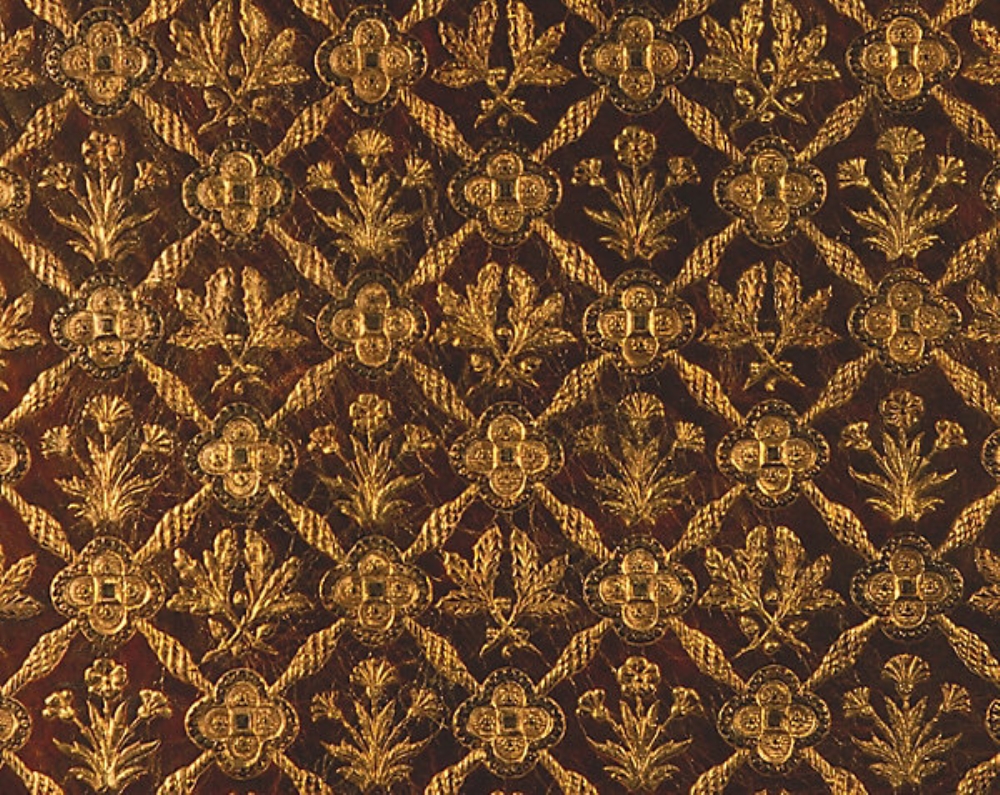 Scalamandre AQ 000522CD Cuir Chene Fabric in Red/gold