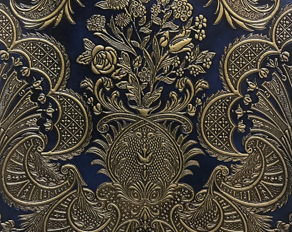 Scalamandre ER 0001C103 Cuir Maintenon Fabric in Blue & Gold Elisabeth