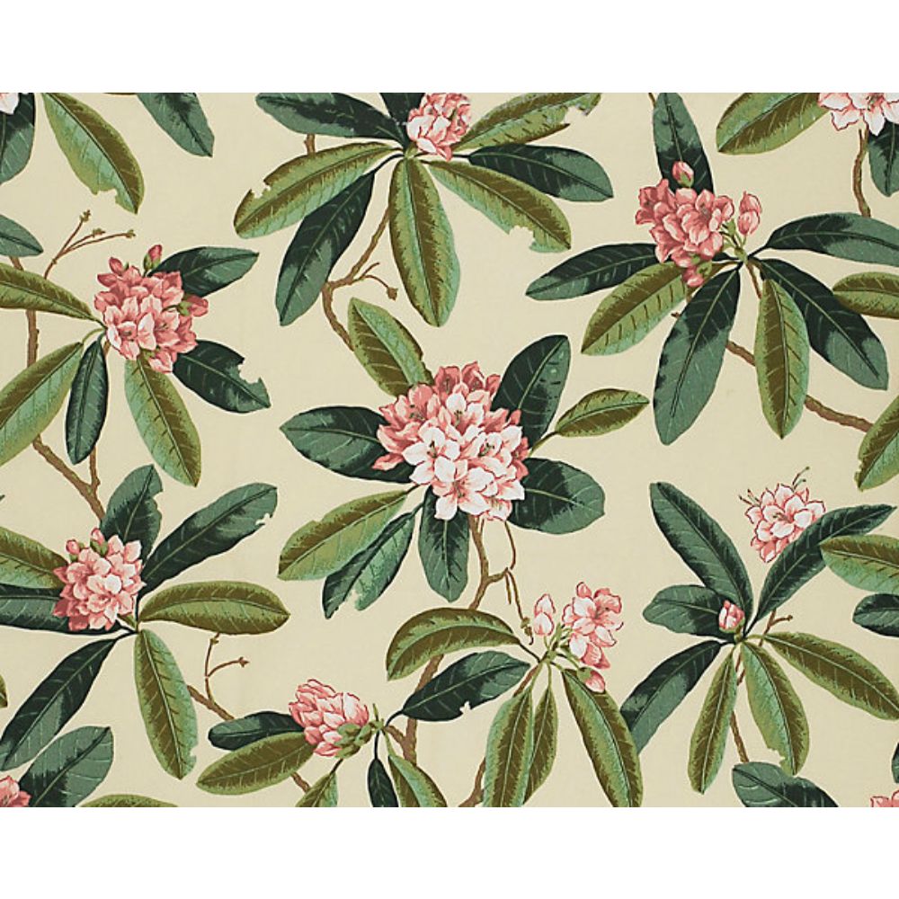 Scalamandre SC 000116454 Rhododendron - Outdoor Fabric in Reds & Greens On Cream