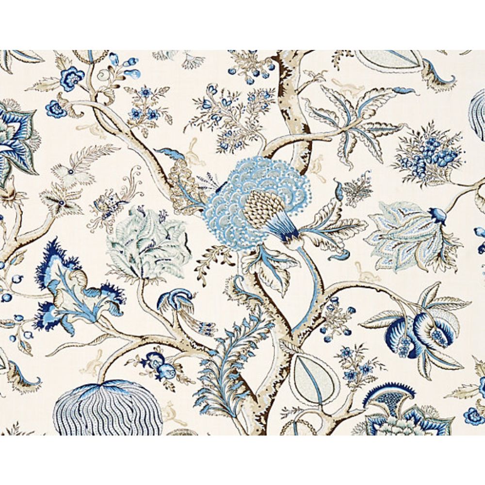 Scalamandre SC 000116556 Oriana Pondicherry Linen Print Fabric in Delft