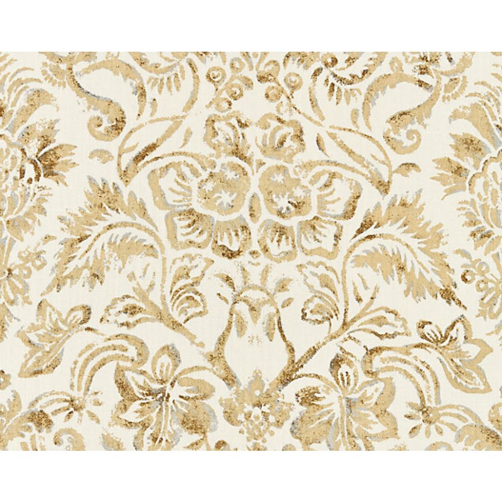 Scalamandre SC 000116598 Modern Luxury Mansfield Damask Print Fabric in Ivory & Burnished Gold