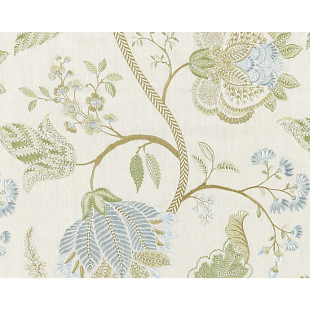 Scalamandre SC 000127175 La Boheme Palampore Embroidery Fabric in Summer Sage