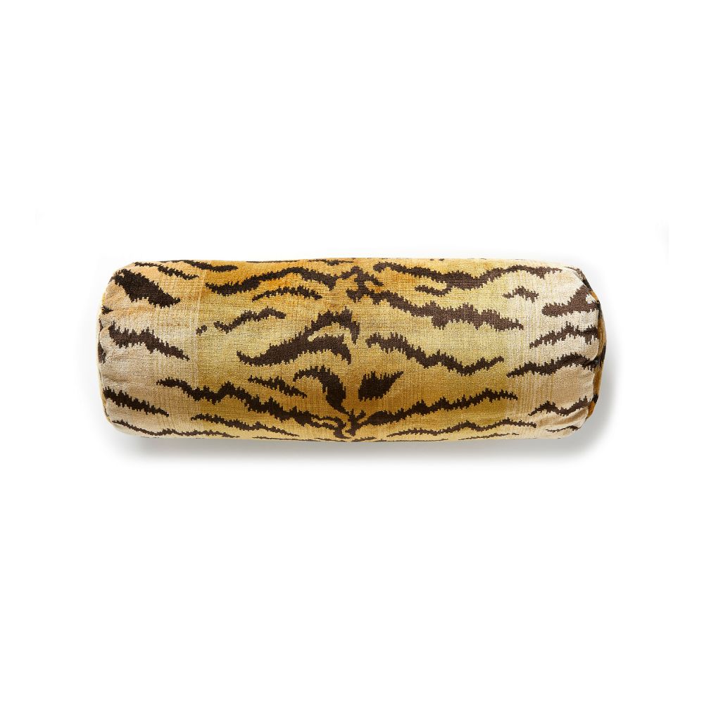 Scalamandre SC 0001BTIGRPILL Tigre - Silk Bolster Pillow Pillow in Ivory, Gold & Black