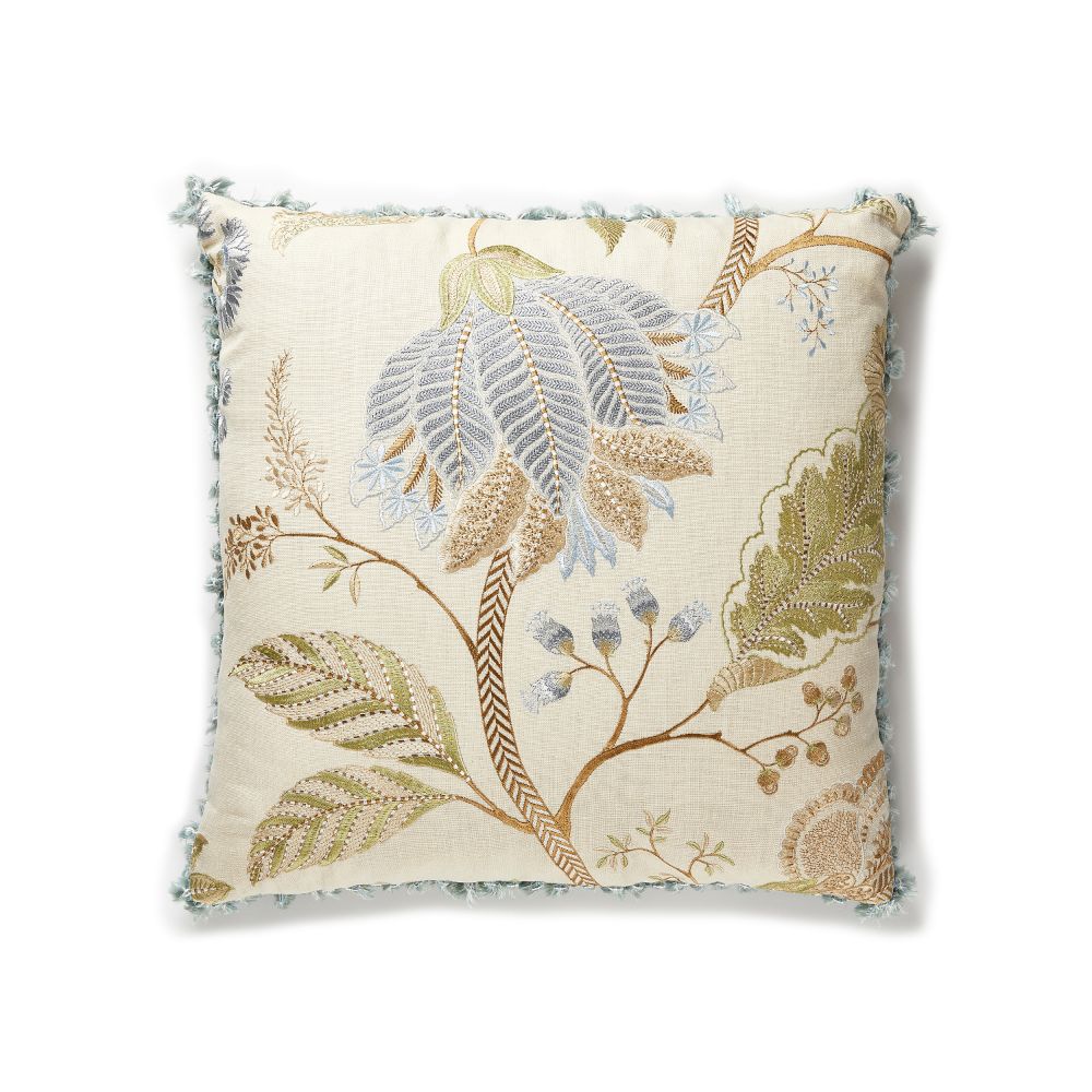 Scalamandre SC 0001PALAPILL Palampore Embroidery Pillow Pillow in Summer Sage