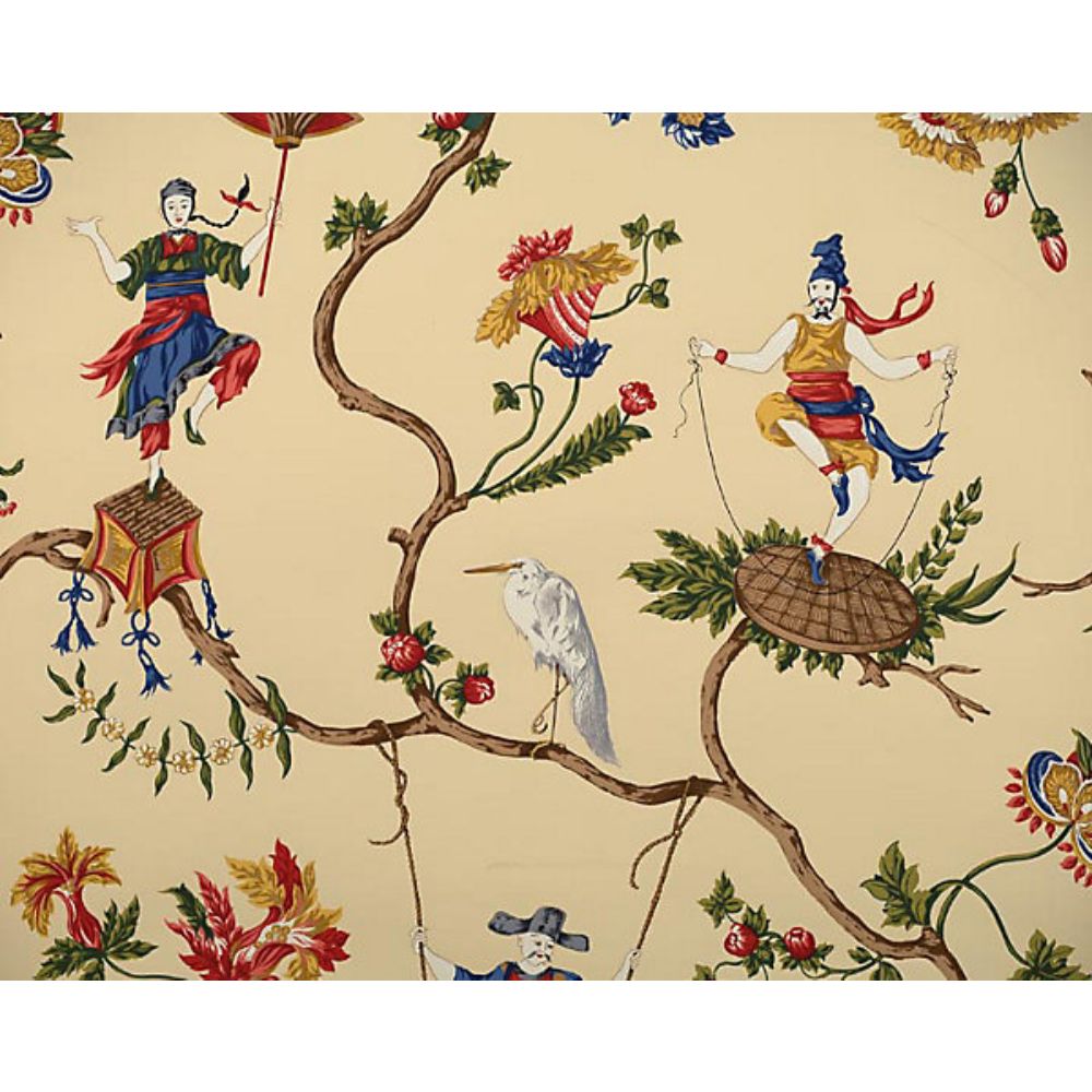 Scalamandre SC 0001WP81605 Ming Circus Wallcovering in Multi On Beige
