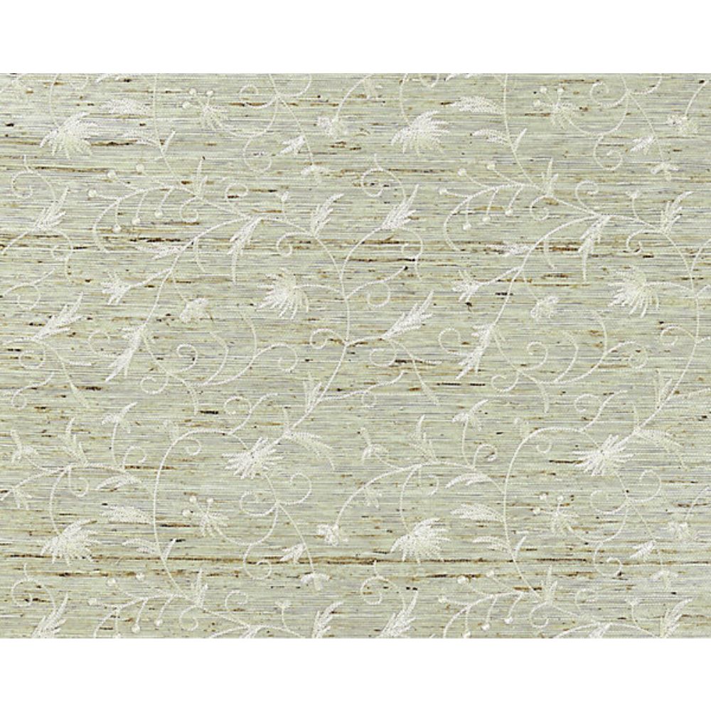 Scalamandre SC 0001WP88384 Kingsley Olivia Embroidered Grasscloth Wallcovering in Winter Wheat
