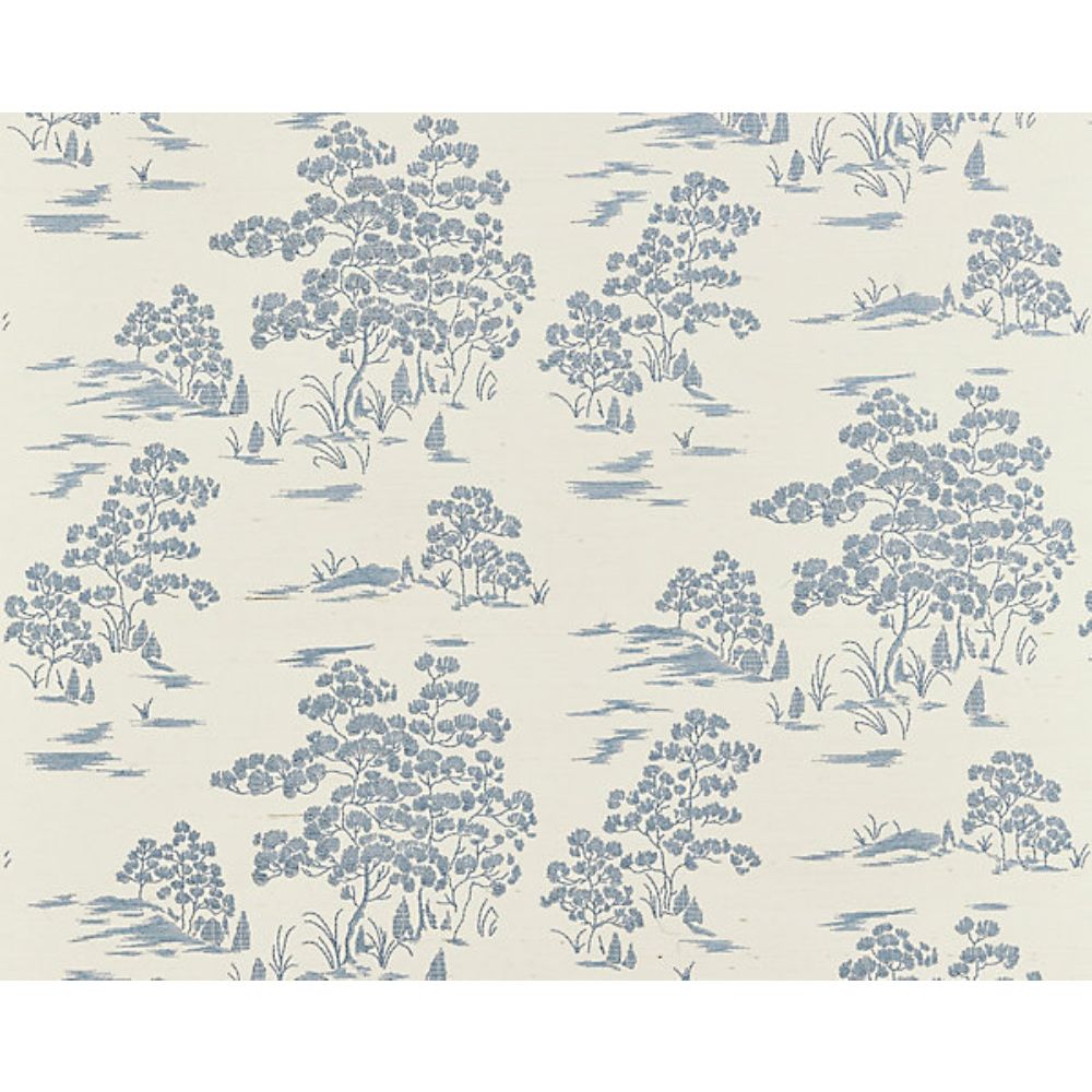 Scalamandre SC 0001WP88445 Soiree Katsura Embroidered Toile Wallcovering in Sky
