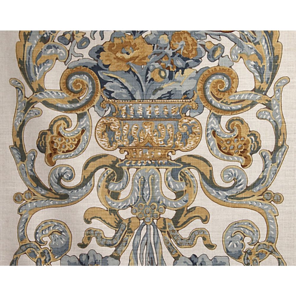 Scalamandre SC 000216136M Baroque Floral Canvas Fabric in Multi Blue & Oakwood