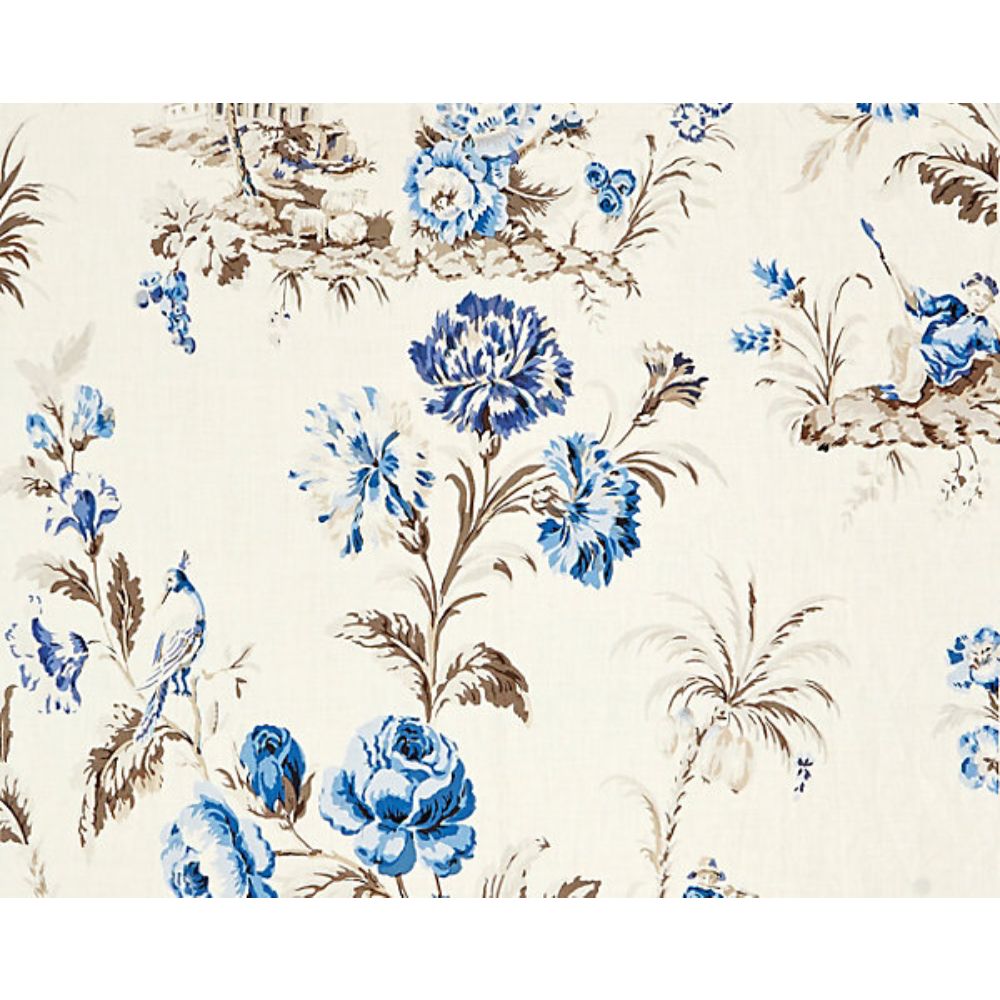 Scalamandre SC 000216584 Jardin Somerset Linen Print Fabric in Porcelain