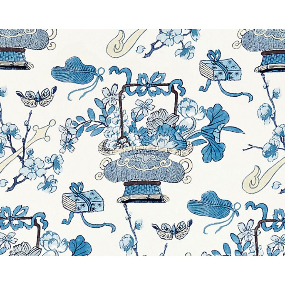 Scalamandre SC 000216591 Merchante Shanghai Blossoms Fabric in China Blue