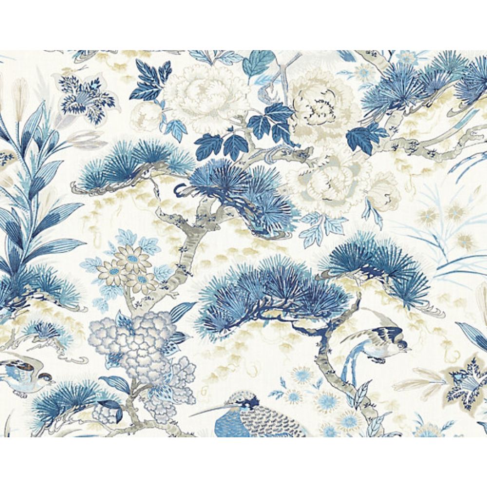 Scalamandre SC 000216601 Botanica Shenyang Linen Print Fabric in Porcelain