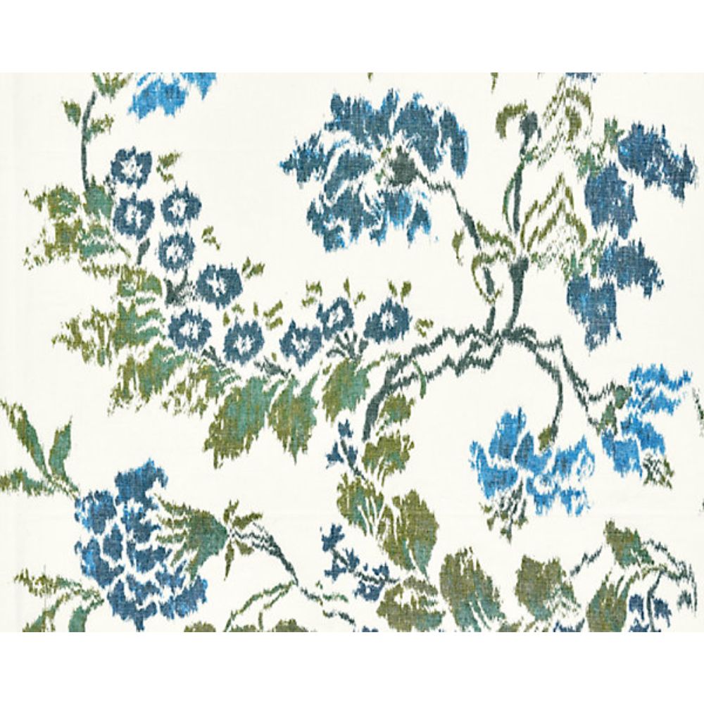 Scalamandre SC 000216611 Chinois Chic Kew Gardens Warp Print Fabric in Blues On Ivory