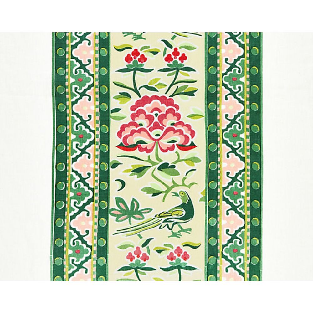 Scalamandre SC 000216613 Chinois Chic Royal Peony Linen Print Fabric in Spring Green
