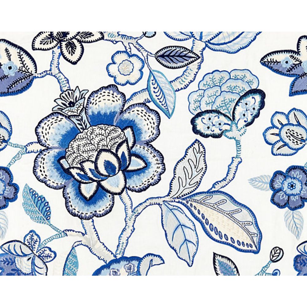 Scalamandre SC 000227126 Botanica Coromandel Embroidery Fabric in Porcelain