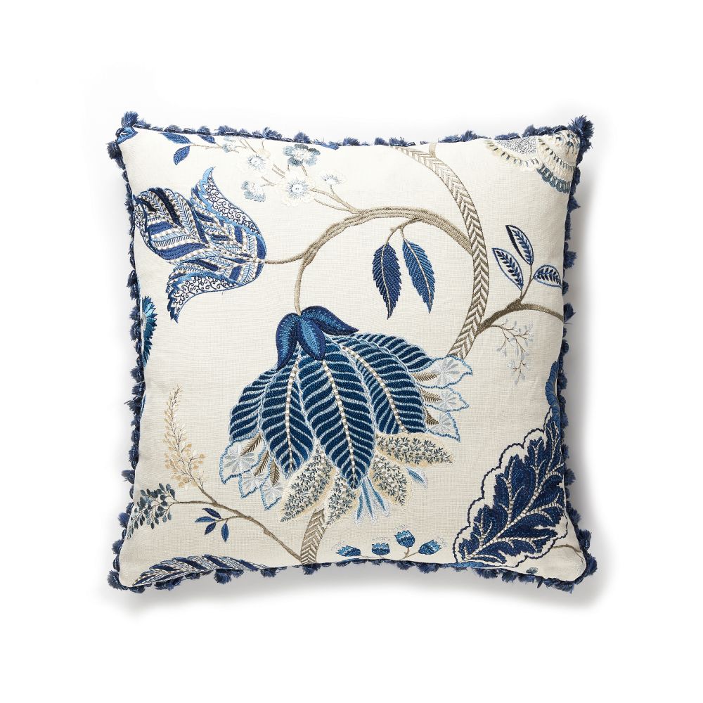 Scalamandre SC 0002PALAPILL Palampore Embroidery Pillow Pillow in Porcelain