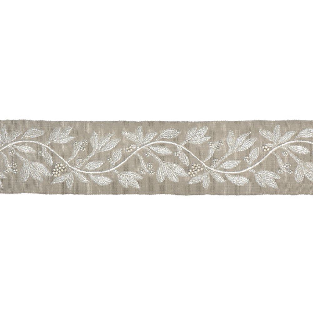 Scalamandre SC 0002T3292 Modern Luxury Laurel Embroidered Tape Trimming in Flax