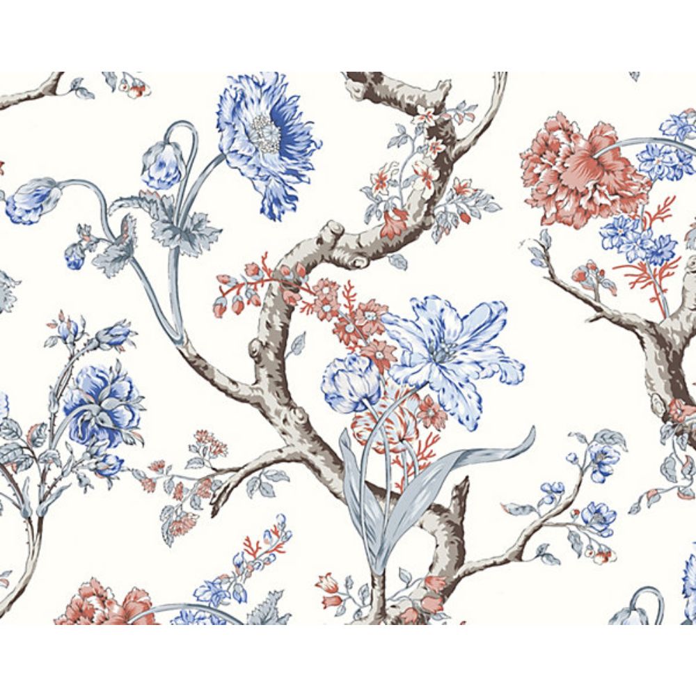 Scalamandre SC 0002WP88432 Arcadia Andrew Jackson Floral Wallcovering in Riviera
