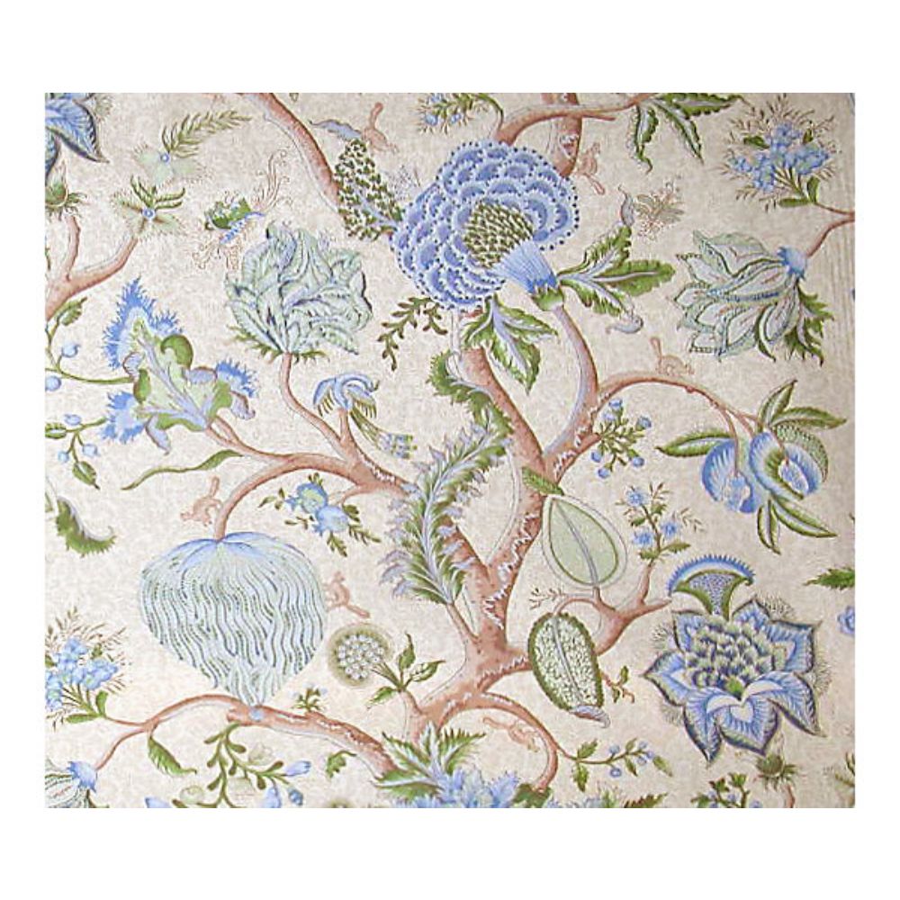 Scalamandre SC 000316430 Oriana Pondicherry Fabric in Blue Green On Cream
