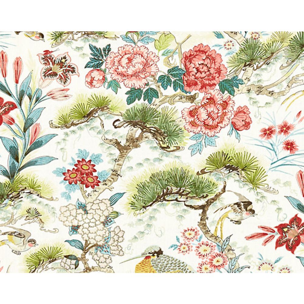 Scalamandre SC 000316601 Botanica Shenyang Linen Print Fabric in Bloom