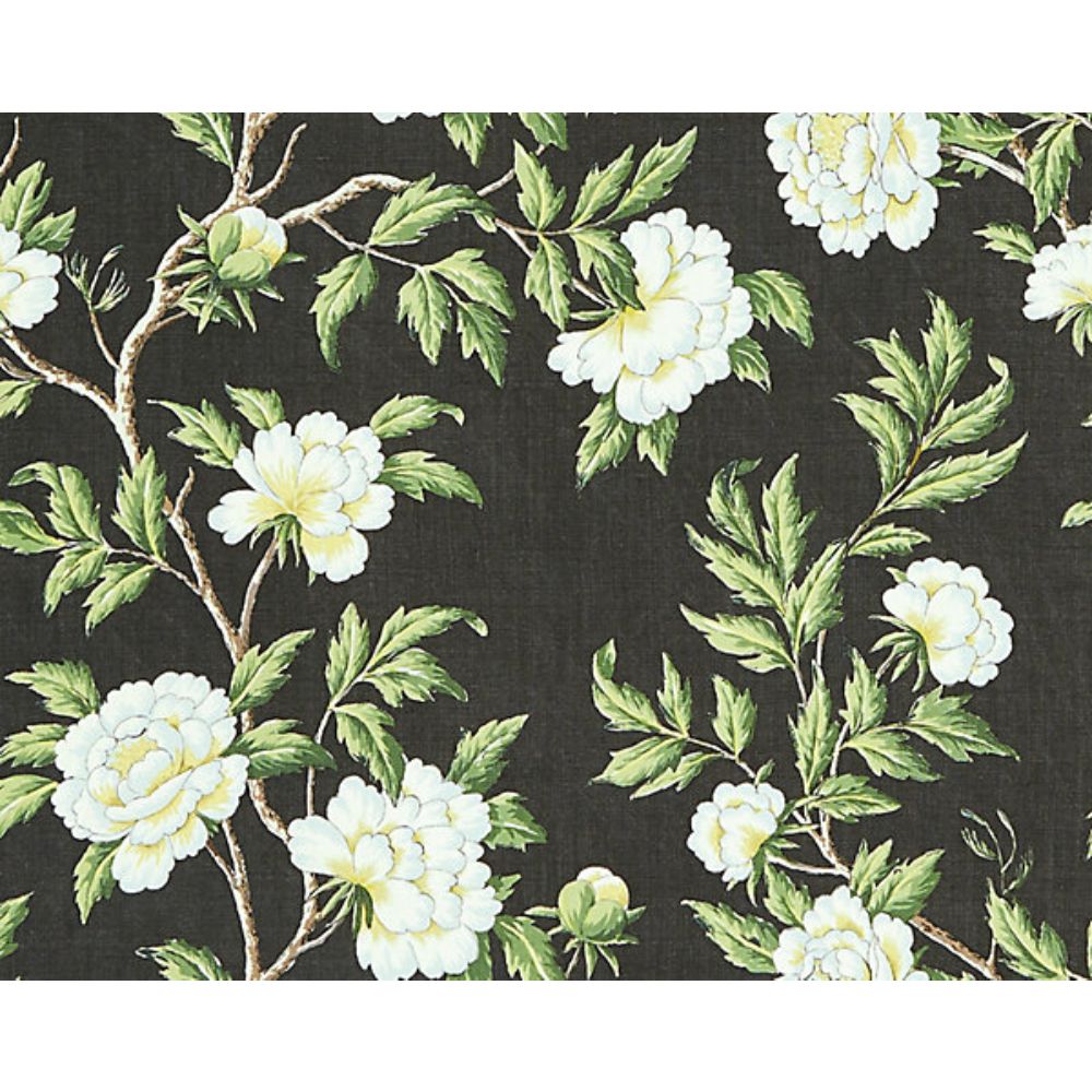Scalamandre SC 000316616 Calabria Peonia Linen Print Fabric in Onyx