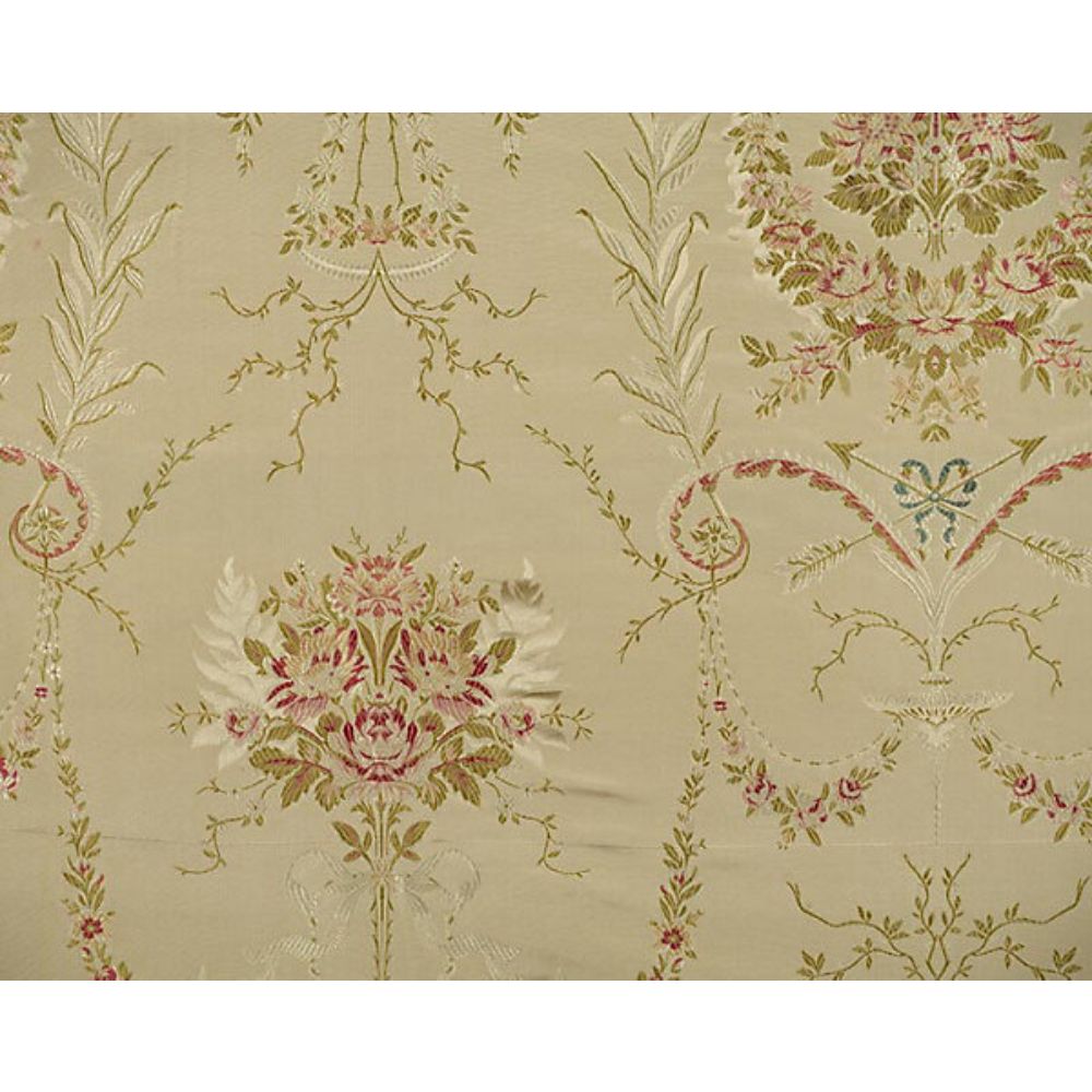 Scalamandre SC 000320165M Palazzo Pallavicini Fabric in Multi Olives & Reds On Beige