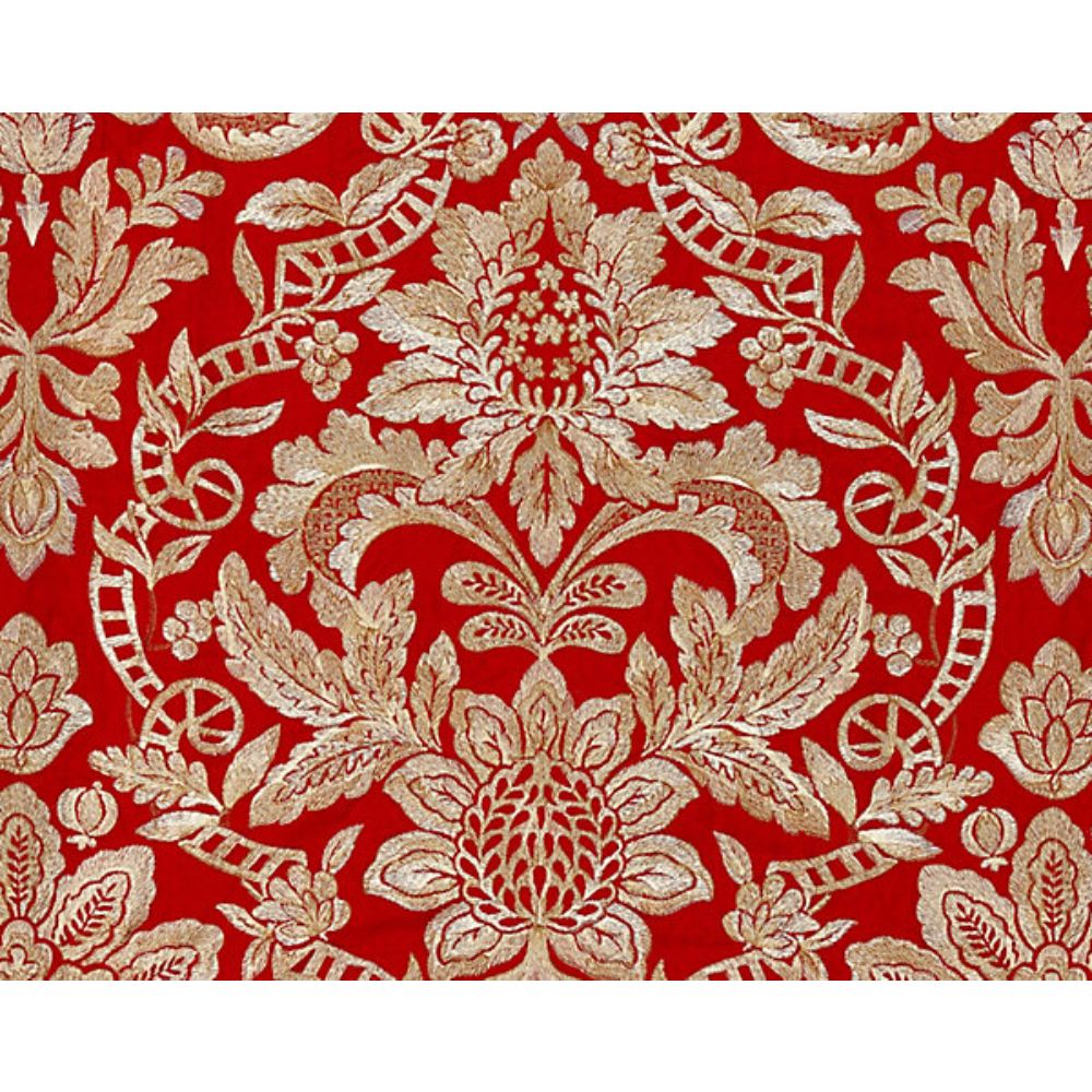 Scalamandre SC 000327086 Merchante Elizabeth Damask Embroidery Fabric in Carnelian