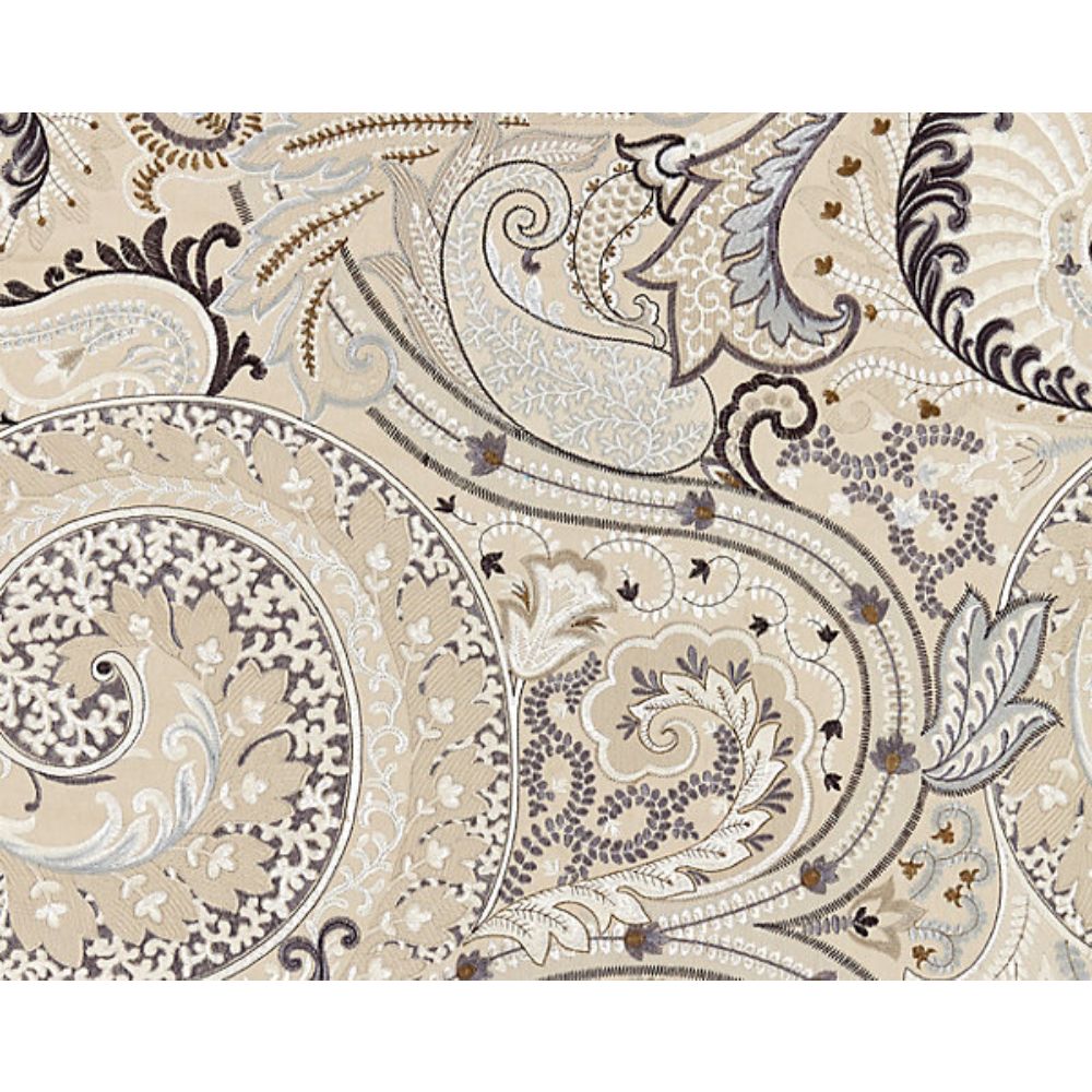 Scalamandre SC 000327124 Botanica Malabar Paisley Embroidery Fabric in Flax