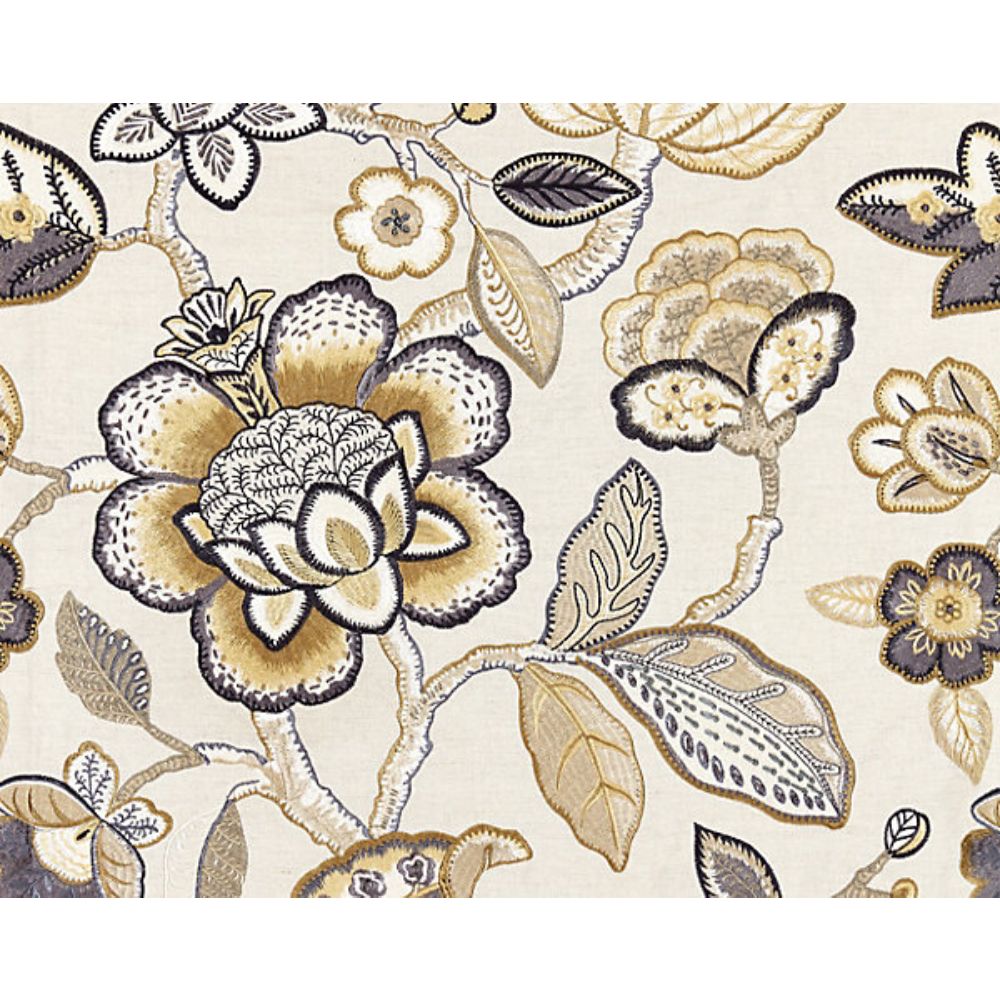 Scalamandre SC 000327126 Botanica Coromandel Embroidery Fabric in Flax