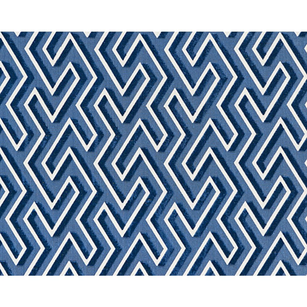 Scalamandre SC 000327237 Pacifica Maze Velvet Fabric in Cobalt