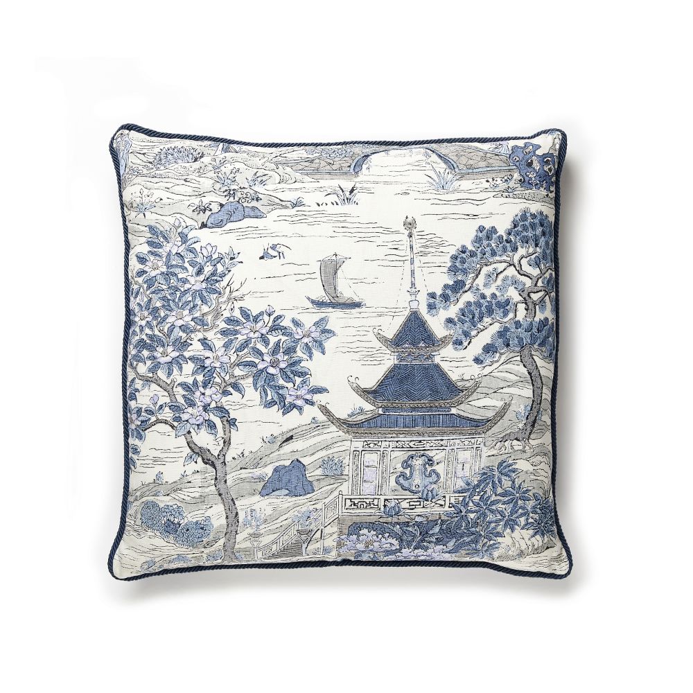 Scalamandre SC 0003SATOPILL Satomi Hand Block Print Pillow Pillow in Evening Blue
