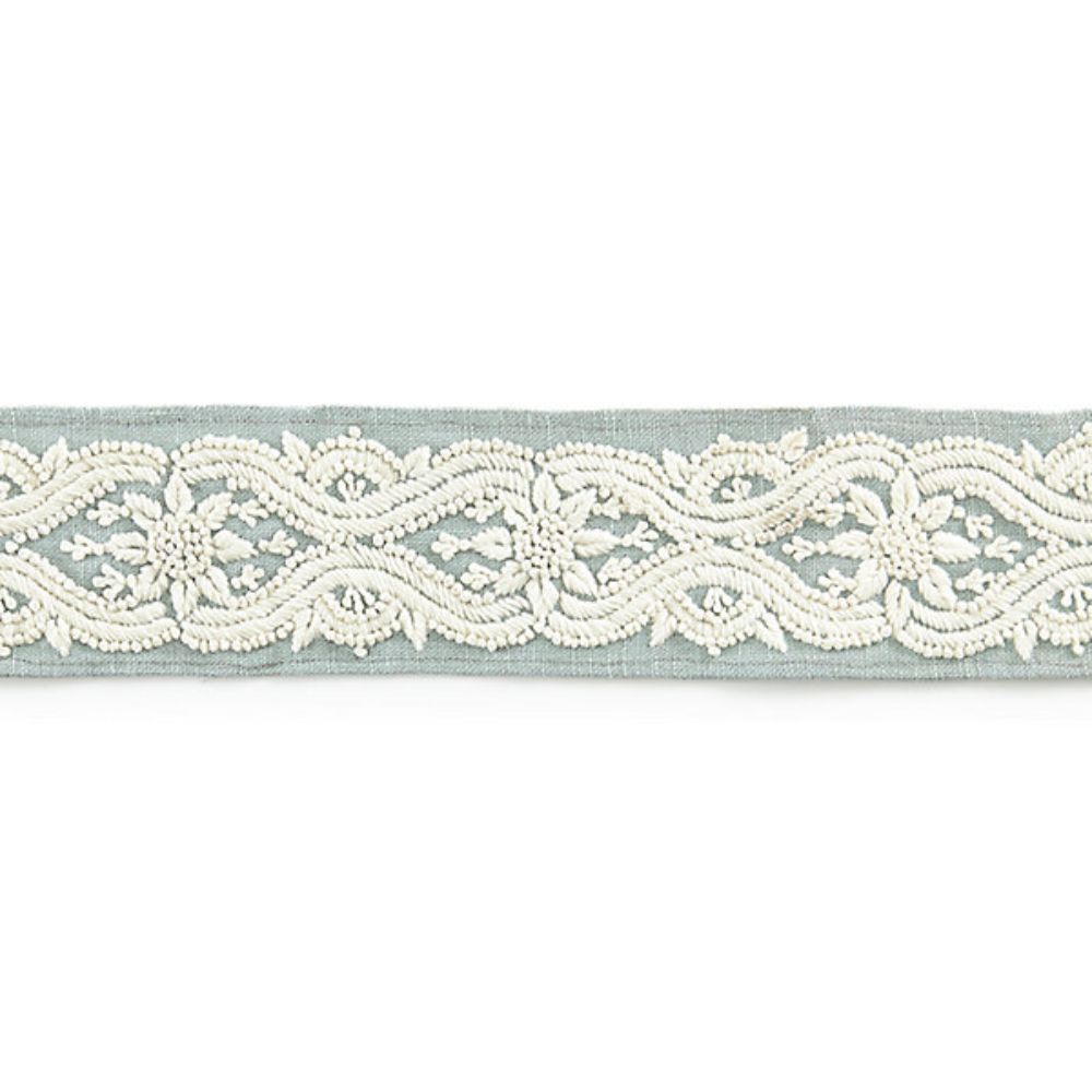 Scalamandre SC 0003T3298 Norden Linnea Embroidered Tape Trimming in Skylight