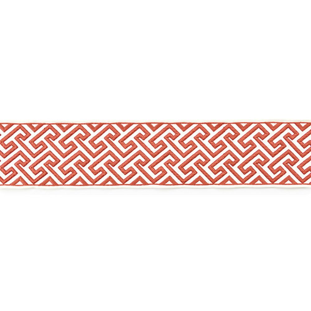 Scalamandre SC 0003T3319 Chinois Chic Labyrinth Embroidered Tape Trimming in Coral