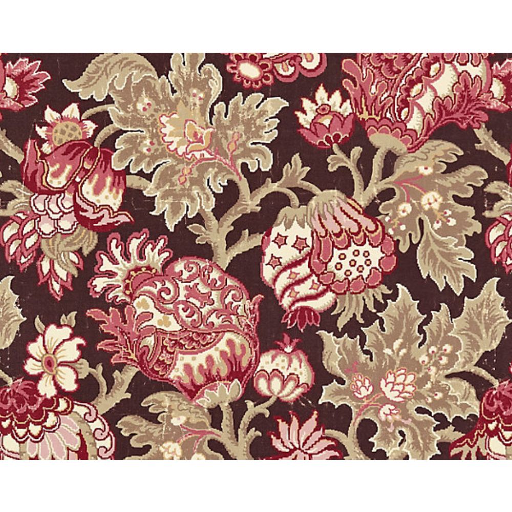 Scalamandre SC 000416593 Merchante Canterbury Linen Print Fabric in Mulberry