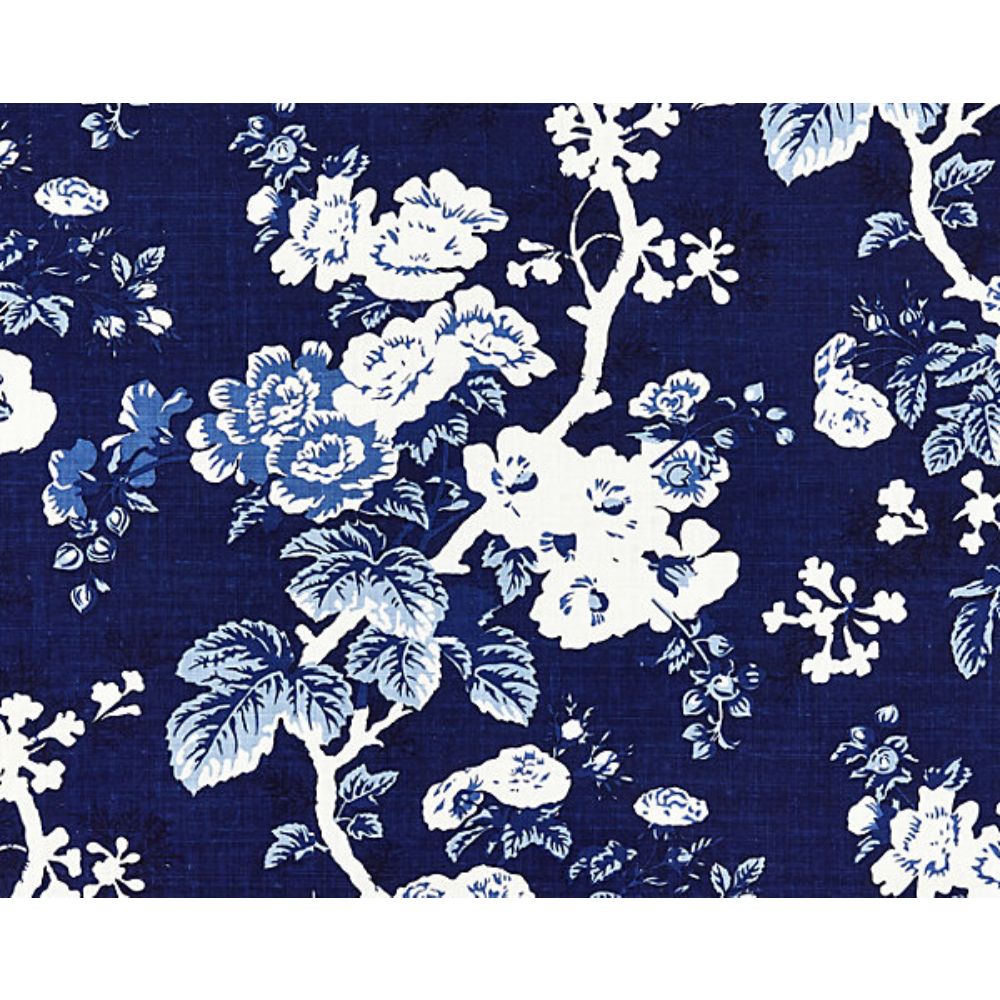 Scalamandre SC 000416602 Botanica Ascot Linen Print Fabric in Indigo