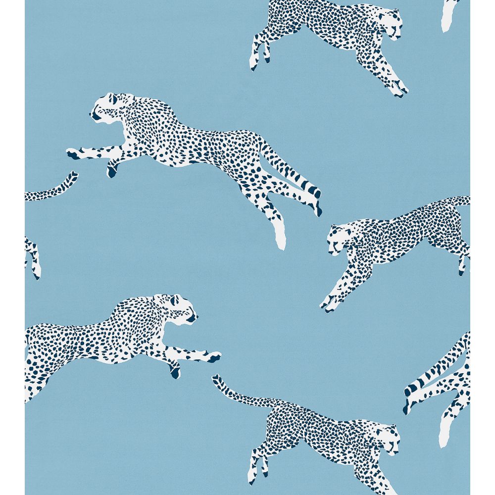 Scalamandre SC 000416634 Leaping Cheetah Cotton Print Fabric in Cloud Nine