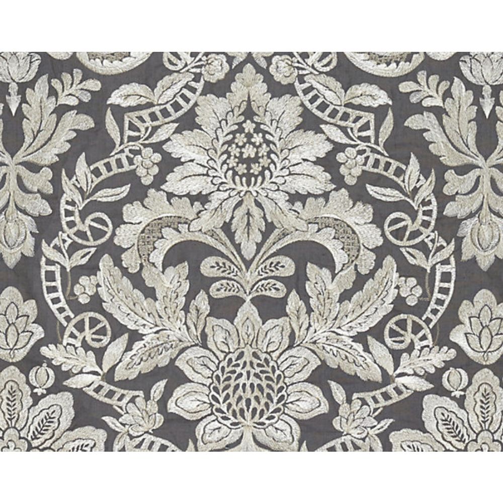Scalamandre SC 000427086 Merchante Elizabeth Damask Embroidery Fabric in Charcoal