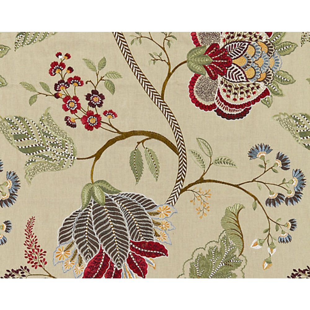 Scalamandre SC 000427175 La Boheme Palampore Embroidery Fabric in Cinnamon