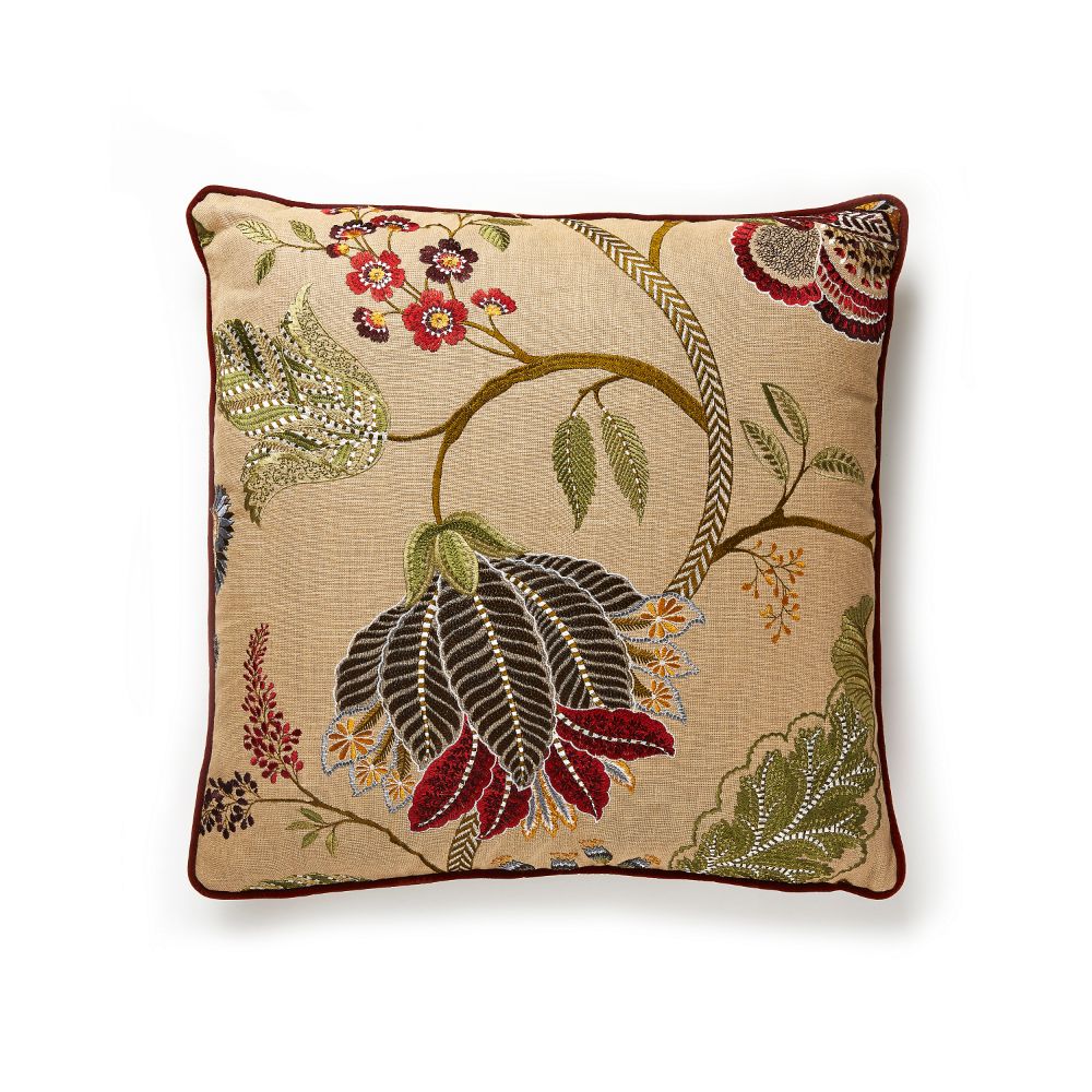 Scalamandre SC 0004PALAPILL Palampore Embroidery Pillow Pillow in Cinnamon