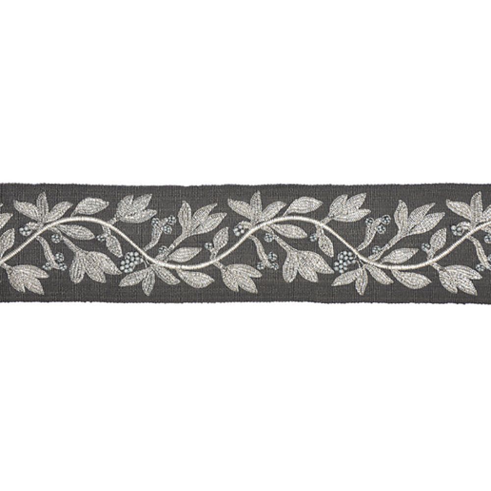Scalamandre SC 0004T3292 Modern Luxury Laurel Embroidered Tape Trimming in Charcoal