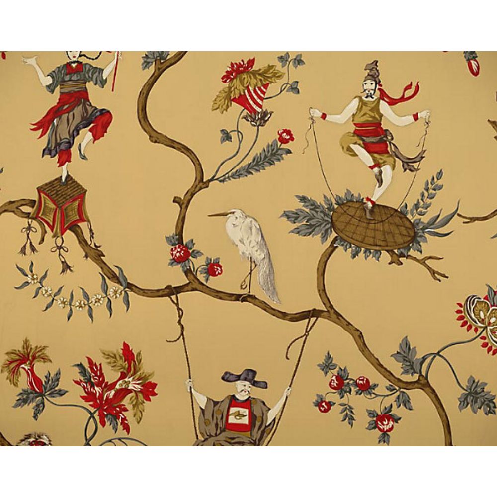 Scalamandre SC 0004WP81605 Ming Circus Wallcovering in Multi On Tea